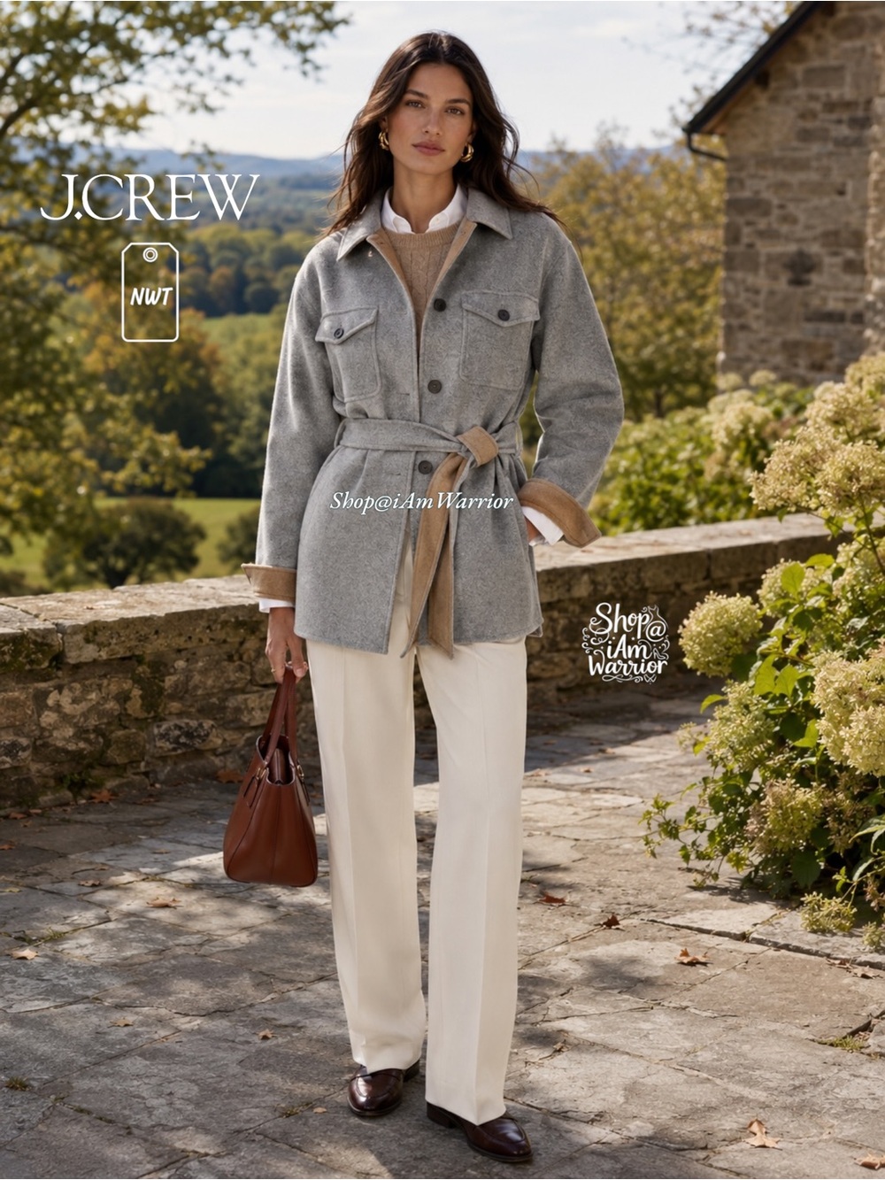 J.Crew NWT Gray Camel Double-Faced Wool Belted Shirt Jacket shop@iamwarrior